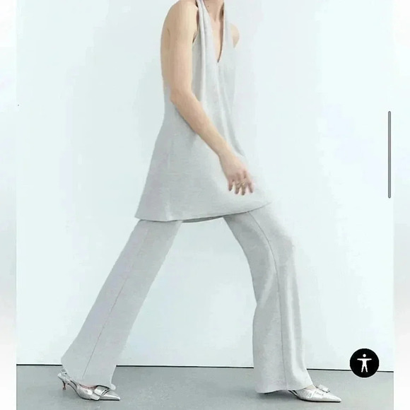 ZARA Wide Leg Knit Trousers Pull On Pants  Metallic Sheer Party Disco Rave - Picture 7 of 17